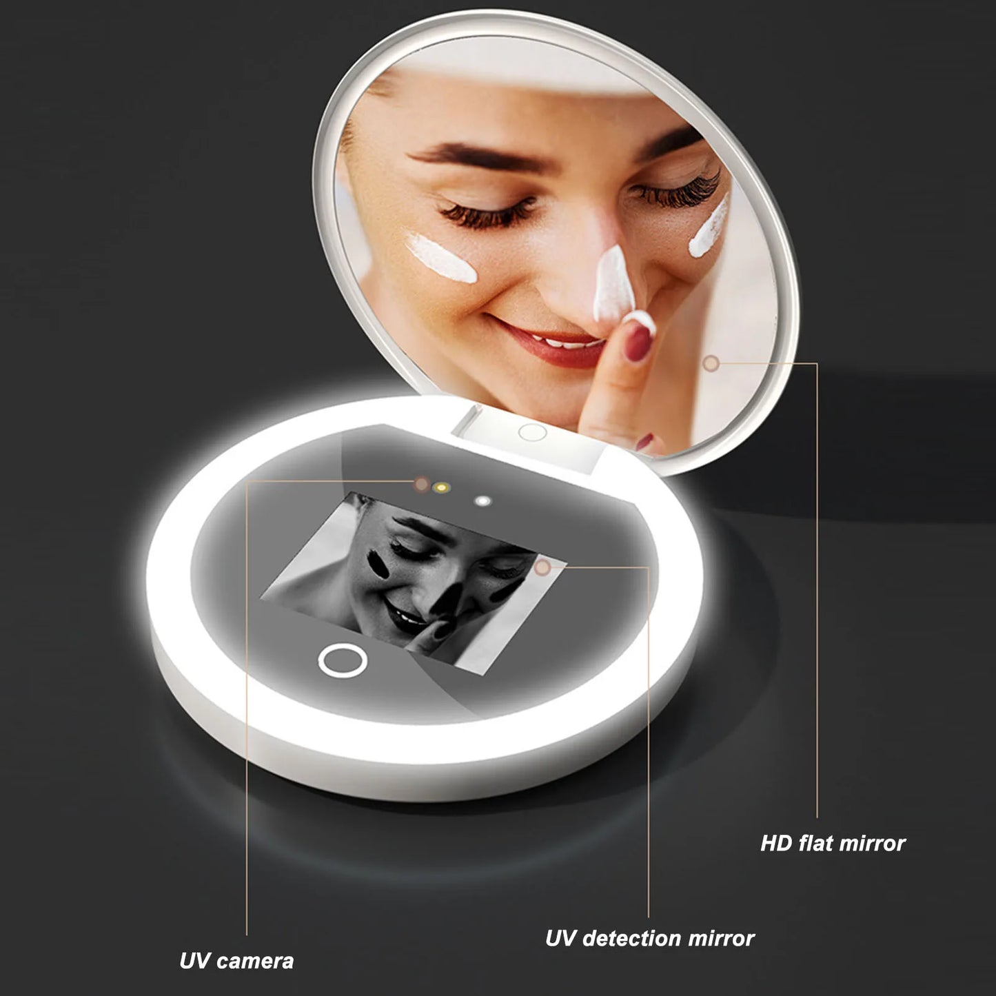 UV Mirror Sunscreen Testing Camera – 2X Magnification, 3.5in Pocket Size for Travel Makeup & Skin Protection