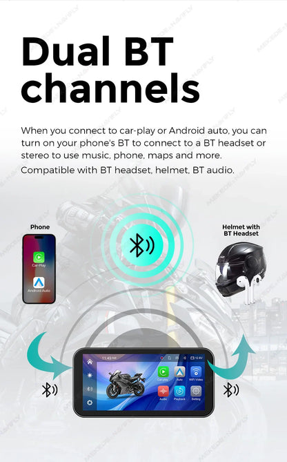 Portable 6.25-Inch Motorcycle GPS Navigation with Wireless CarPlay & Android Auto – IP67 Waterproof, DVR Drive Recorder, WIFI Moto Monitor