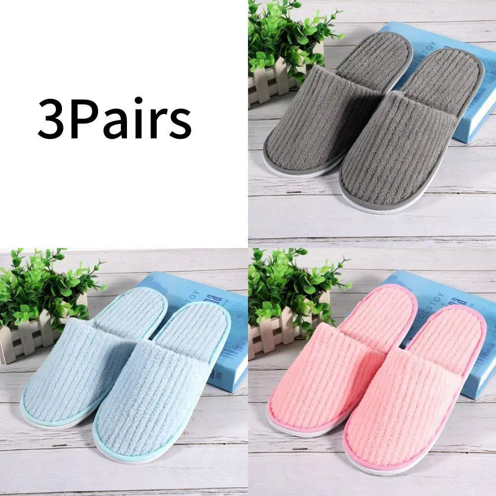 3 Pairs Set Non-Slip Closed Toe Disposable Hotel Slippers – Soft Indoor Guest & Travel Bathroom Slippers