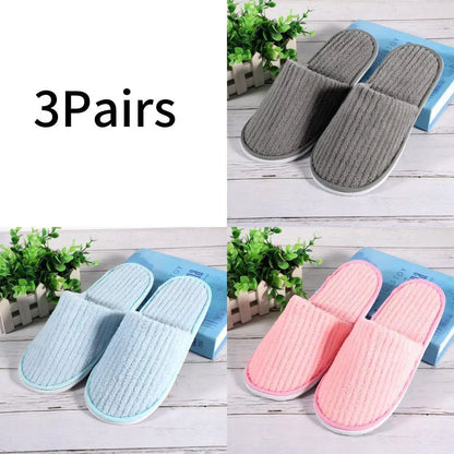 3 Pairs Set Non-Slip Closed Toe Disposable Hotel Slippers – Soft Indoor Guest & Travel Bathroom Slippers
