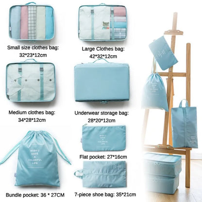 7 Piece Travel Bag Organizer Set - Luggage & Clothing, Shoes, Blanket Packing Cubes & Pouches