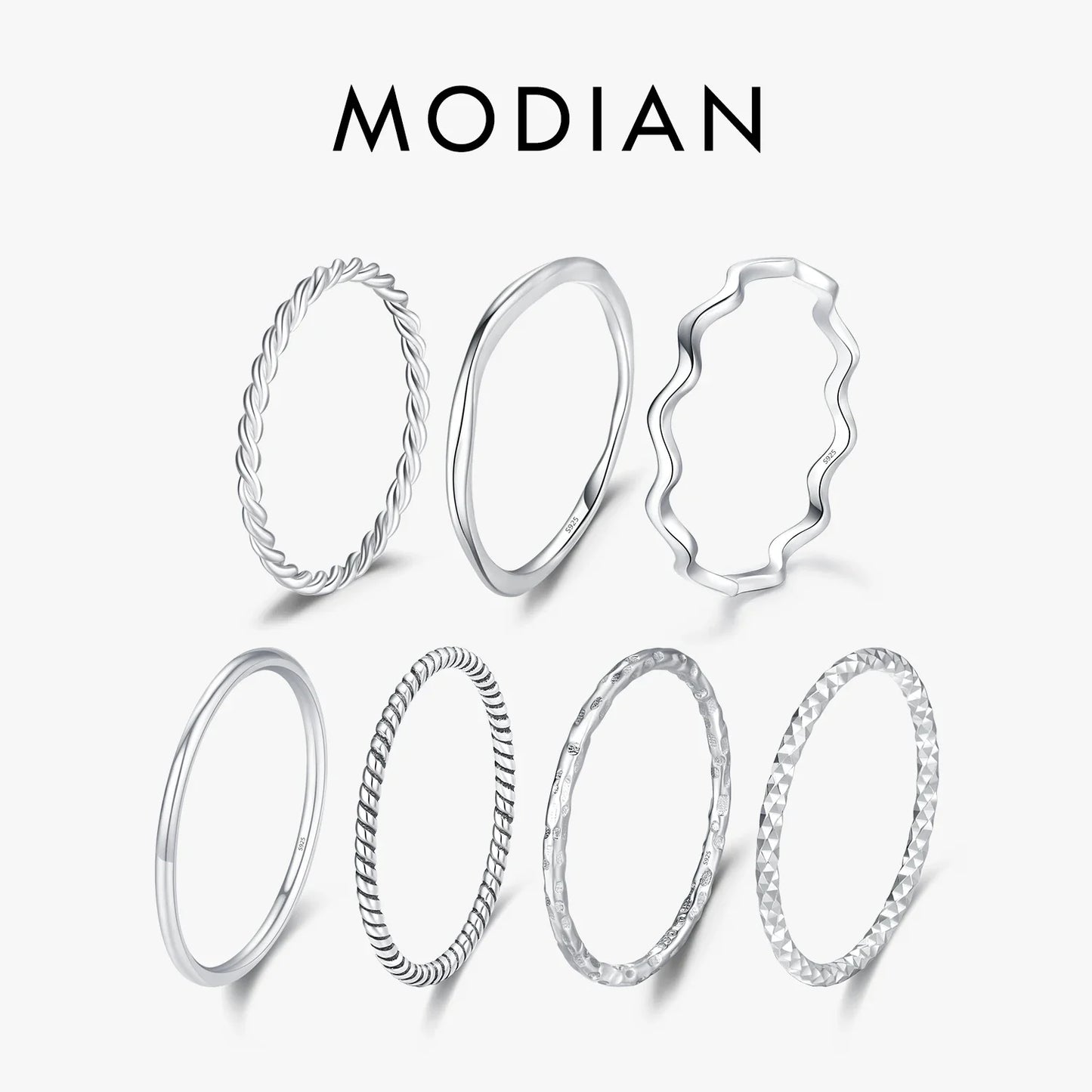 MODIAN 925 Sterling Silver Stackable Ring – Classic Wave Geometric Finger Ring, Fashion Jewelry for Women