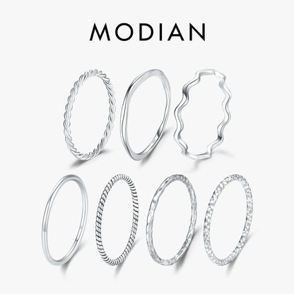 MODIAN 925 Sterling Silver Stackable Ring – Classic Wave Geometric Finger Ring, Fashion Jewelry for Women