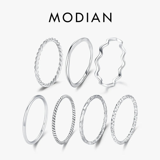 MODIAN 925 Sterling Silver Stackable Ring – Classic Wave Geometric Finger Ring, Fashion Jewelry for Women