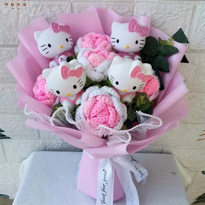Hello Kitty Plush Bouquet — Anime Rose Soap Flowers for Wedding & Home Decor