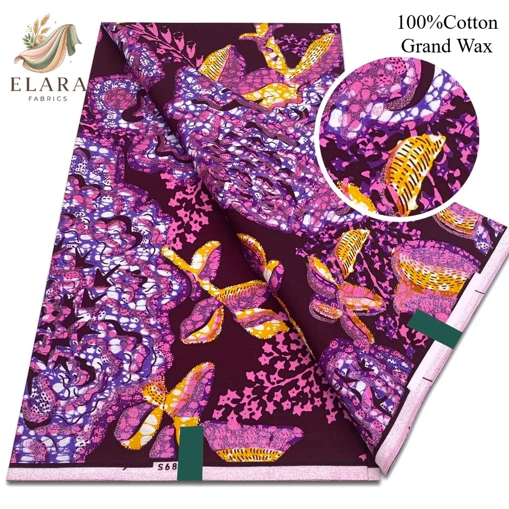 Grand Super African Wax Fabric - 100% Cotton Nigerian Glitter Glam Gold Ankara Print for Sewing