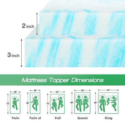 2-3 Inch Gel Memory Foam Mattress Topper - Full Size Cooling, Soft, and Breathable Bed Topper for School Bedroom