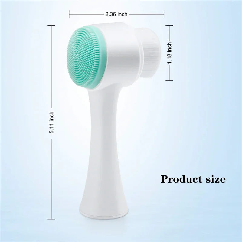 3D Double-Sided Silicone Facial Cleansing Brush – Soft Bristles Manual Massage Exfoliator for Deep Face Wash