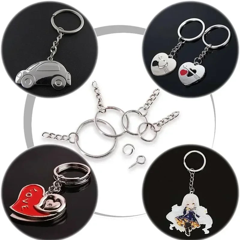 50/100pcs Stainless Steel Keyring Set – Split Rings, Lobster Clasps & Chains for DIY Keychains & Keyfobs