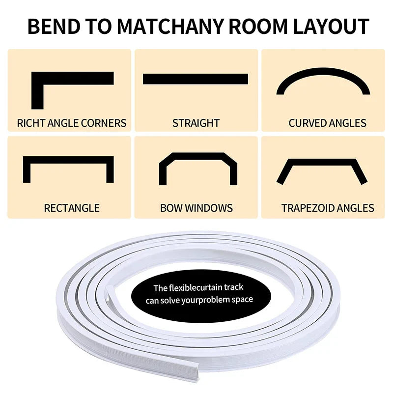 1–6M Flexible Bendable Curtain Track – Silent Ceiling Rail for Bedrooms, Bathrooms, Balconies & Room Dividers