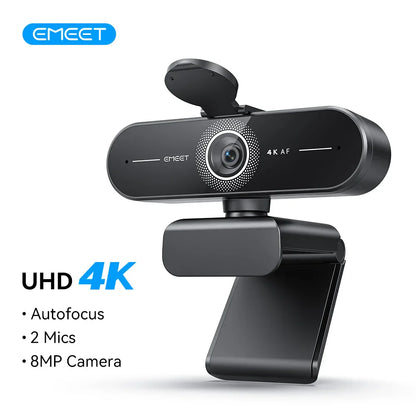 EMEET 4K/1080P Webcam for PC – Auto Focus Video Camera with Dual Microphones for Zoom, Teams & Video Calls