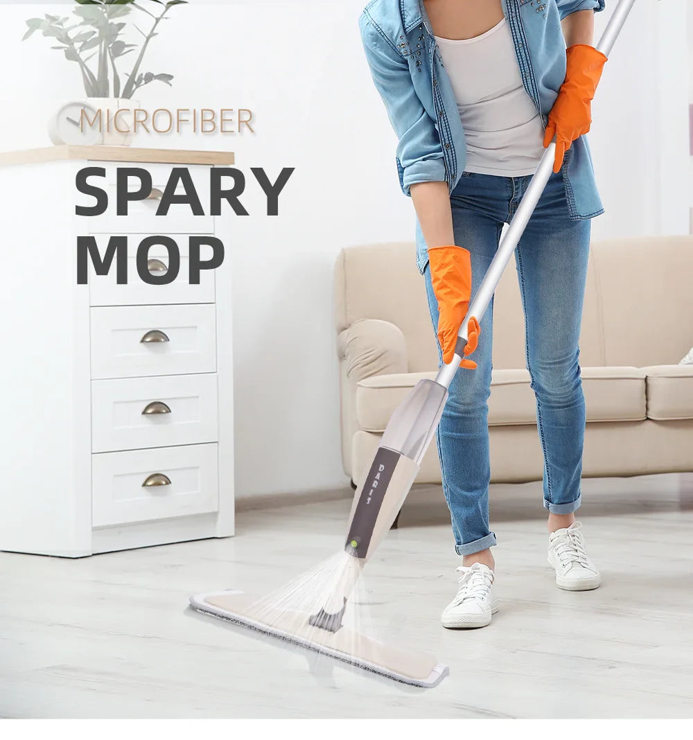 Spray Mop Broom Set — Magic Flat Mop with Rotating Head, Reusable Microfiber Pads for Home Floor Cleaning