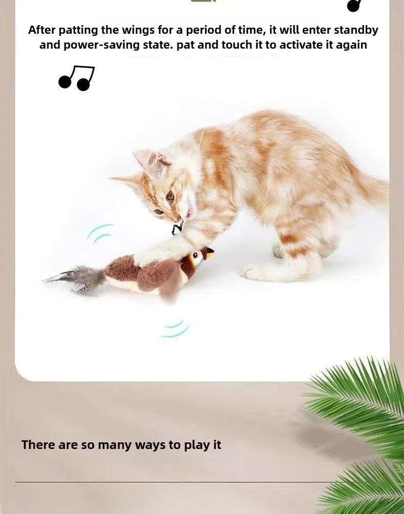 Interactive Cat Toy – Rechargeable Electric Chirping Bird with Flapping Wings & Catnip, Touch-Activated Plush for Cats