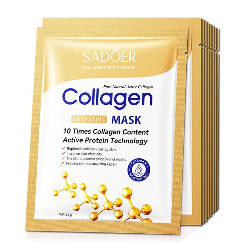 10PCS Anti-Wrinkle Collagen Face Masks – Moisturizing, Anti-Aging, Brightening Facial Sheet Masks