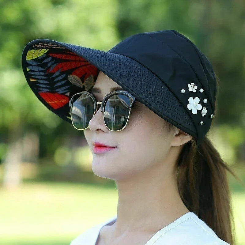 Stay Cool in Style: Women's Foldable Wide Brim Sun Hat for Summer - Anti-UV Beach Visor Caps