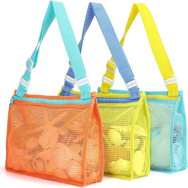 Beach Toy Mesh Bag - Kids Shell Storage Bag for Beach Toys - Seashell Bag, Mesh Pool Bag, Sand Toys, Swimming Accessories for Boys and Girls