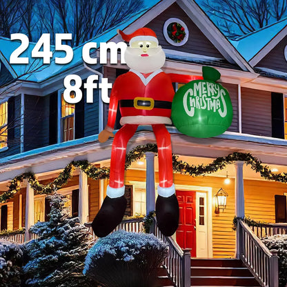 2025 8FT (245cm) Inflatable Climbing Santa Claus – Glowing LED Decoration for Outdoor, Home, Cafe, and Xmas Party Yard Decor