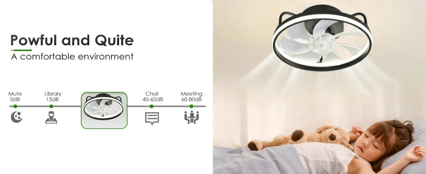 Modern LED Ceiling Fan Light with DC Motor - 6 Speed, Timer, Low Floor Attic Fan, Remote Control Decorative Light