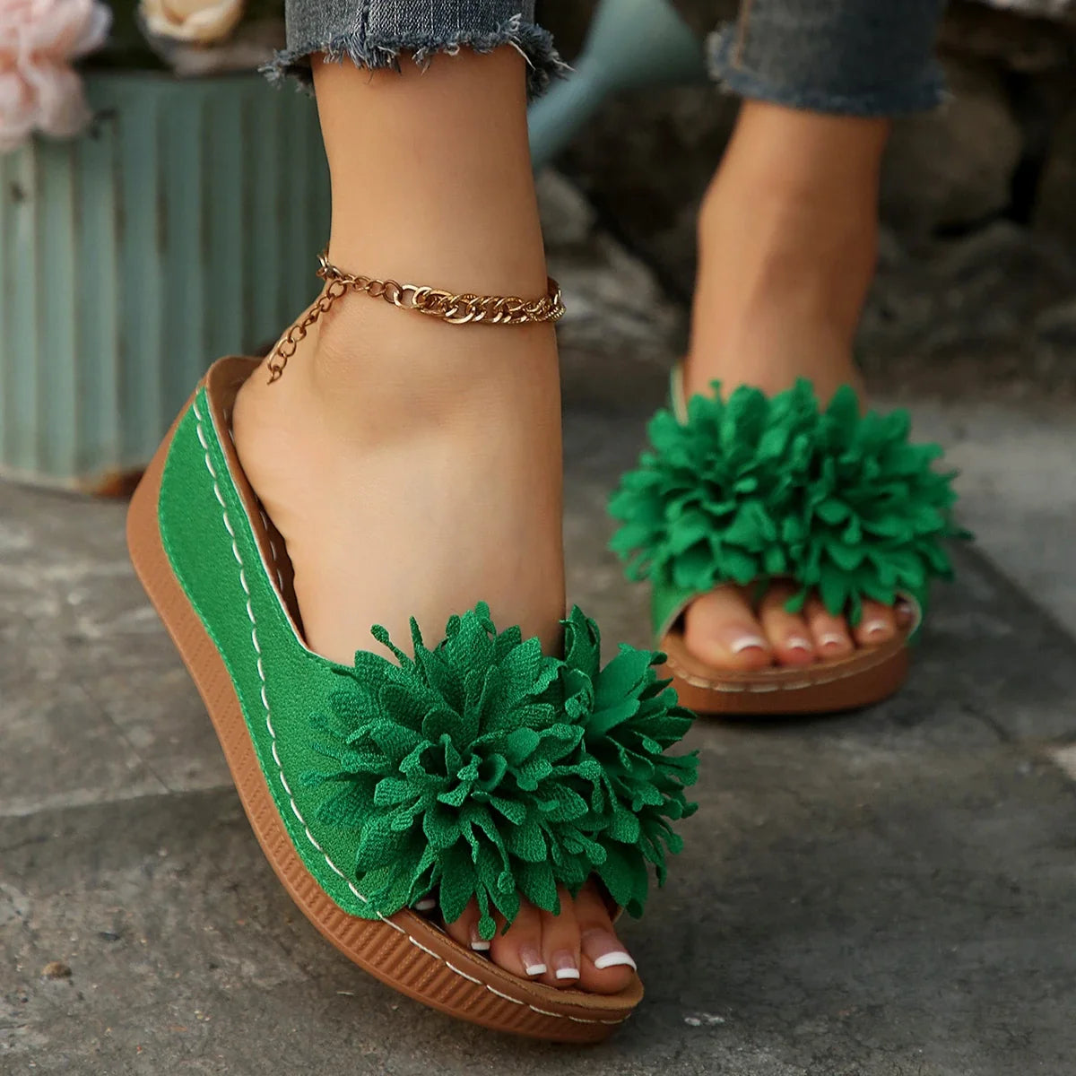 Women's Flower Wedge Sandals - Breathable Open-Toe Slip-On Summer Shoes