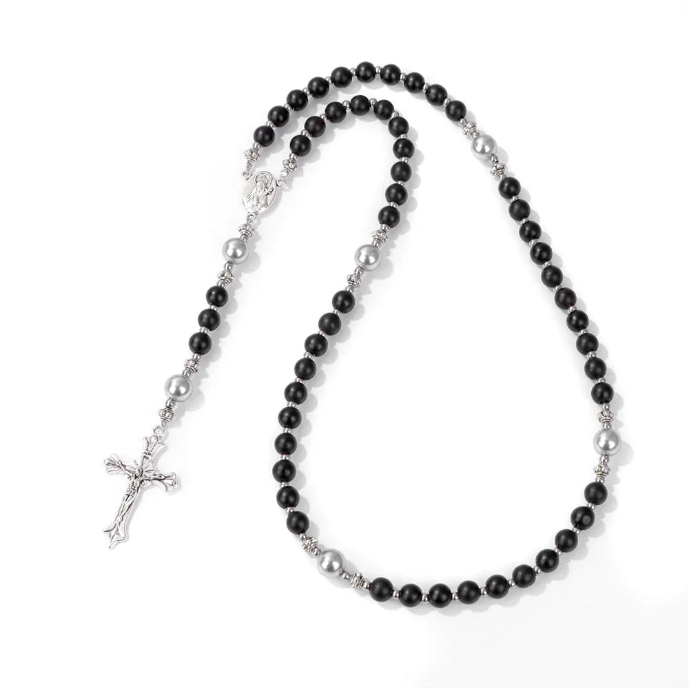 6mm Tiger Eye Rosary Beads Necklace – Catholic Jesus & Virgin Mary Pendant Long Knotted Chain Religious Jewelry for Men & Women