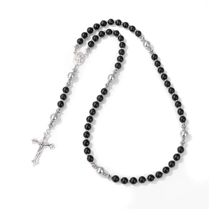 6mm Tiger Eye Rosary Beads Necklace – Catholic Jesus & Virgin Mary Pendant Long Knotted Chain Religious Jewelry for Men & Women