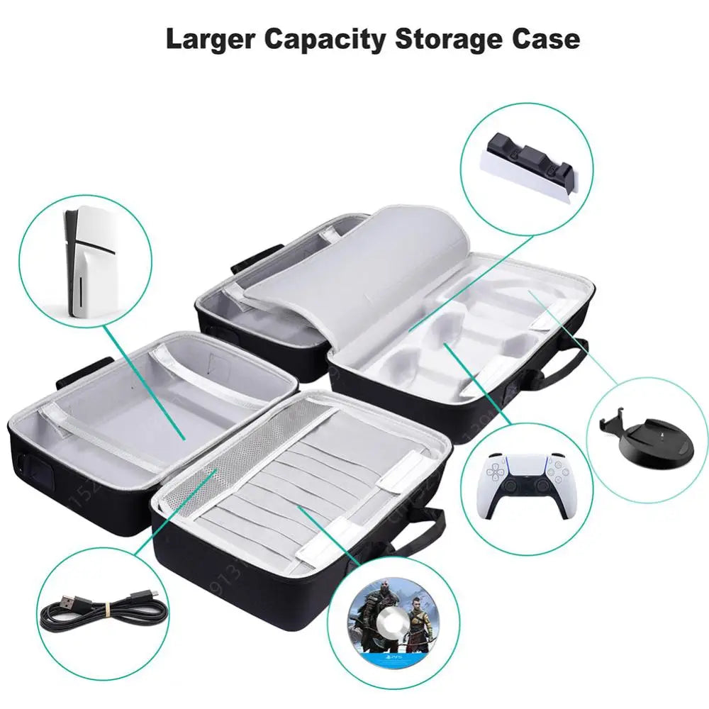 EVA Hard Carrying Case Handbag for PS5 Slim – Shoulder Strap Storage Bag for Disc & Digital Edition Console