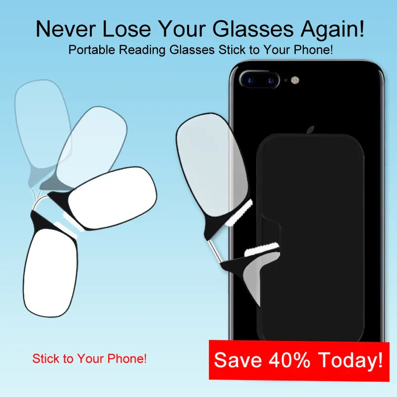 Men’s Nose Clip Reading Glasses – High-Quality Portable Transparent Eyewear for Seniors with Case