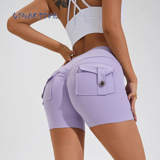 QINACTIVE Women’s Yoga Shorts — High Waist Scrunched Butt Pocket Push-Up Gym Leggings & Sexy Booty Fitness Tights
