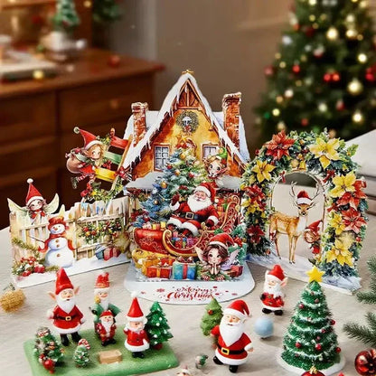 3D Christmas Card – Night Before Christmas Pop-Up Scene with Santa, Reindeer & Snowy Village