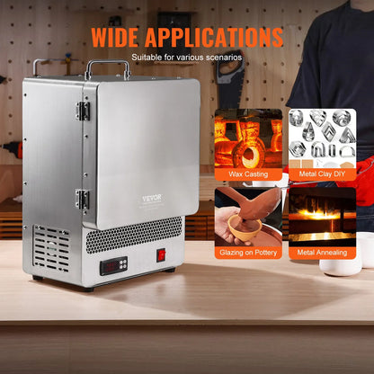 VEVOR 1500W Electric Melting Furnace – Max Temp 2192℉ Stainless Steel for Metal Clay, DIY Metal Tempering & Pottery Glazing