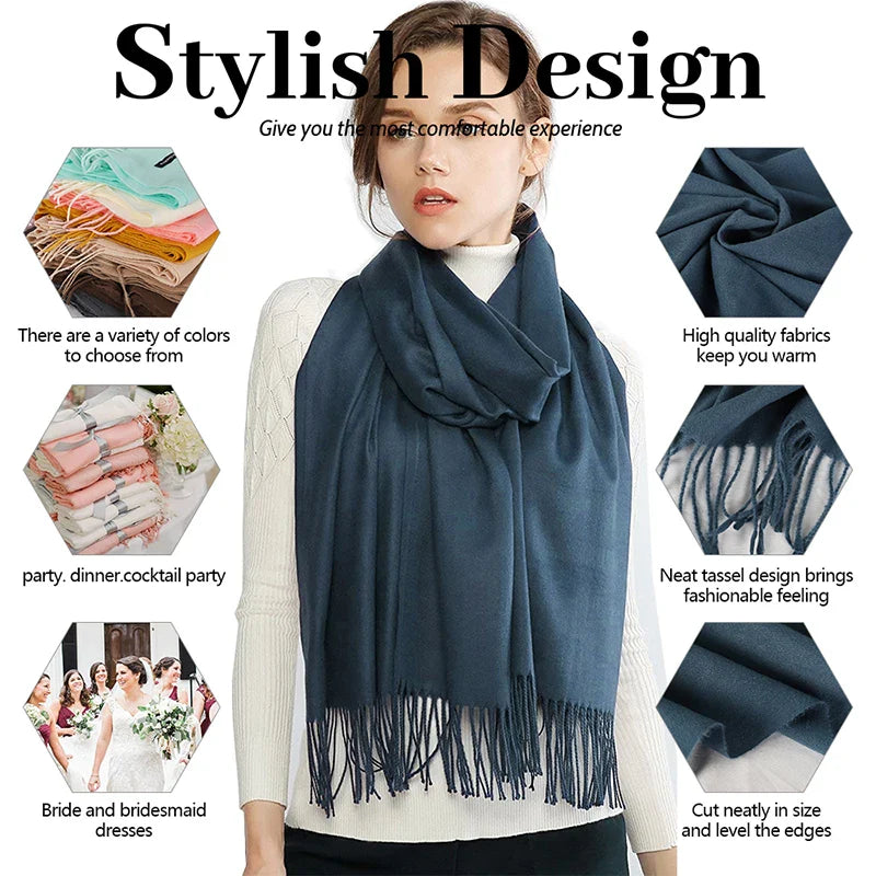 Women's Pashmina Scarf — Cashmere Feel Shawl & Wrap for Evening Dresses, Travel, Office, Winter, and Weddings