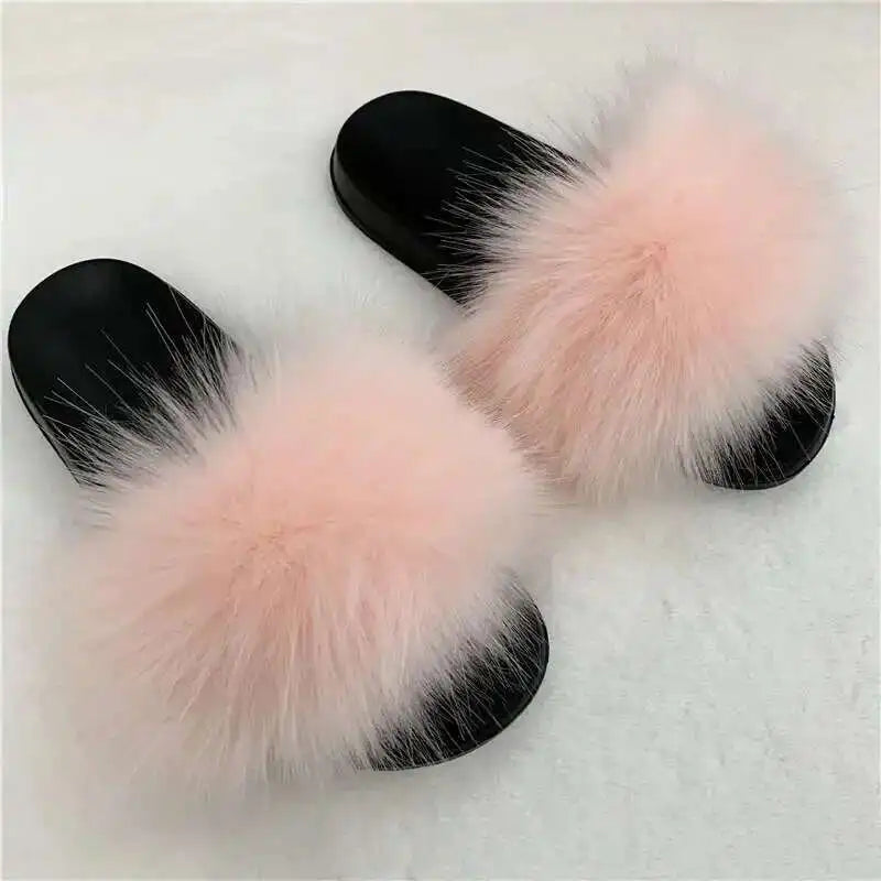 Summer Faux Fur Slippers for Women – Indoor Plush Furry Slides, Fluffy Flip Flops & Casual House Shoes