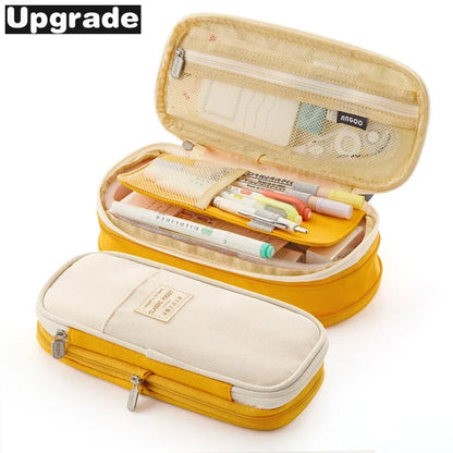 Cute Macaron Canvas Pencil Case - Large Capacity Double-Layer Kawaii School Stationery Pouch for Girls & Kids
