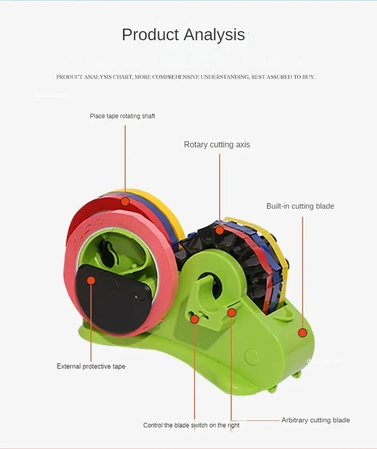 Semi-Automatic Multi-Roll Tape Dispenser – Reusable Thermal Tape Cutter with Storage Compartment