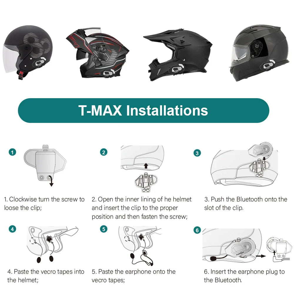 FreedConn Motorcycle Helmet Headset Intercom - Bluetooth Music, FM, Waterproof Moto Helmet Earphones & Intercom System