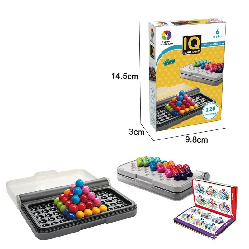 120 Challenges 3D IQ Puzzle Game – Classic Pyramid Logic Board for Kids, Montessori Bead Brain Teaser