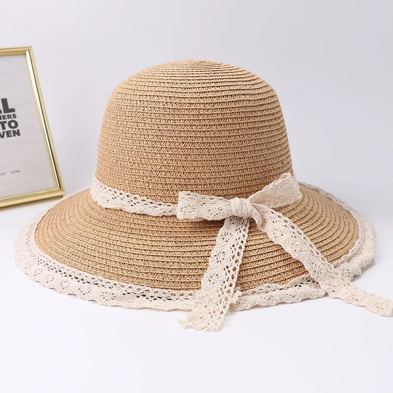Women’s Summer Bow Ribbon Panama Hat – Beach Straw Cap Bonnet, Stylish Sun Hat for Women