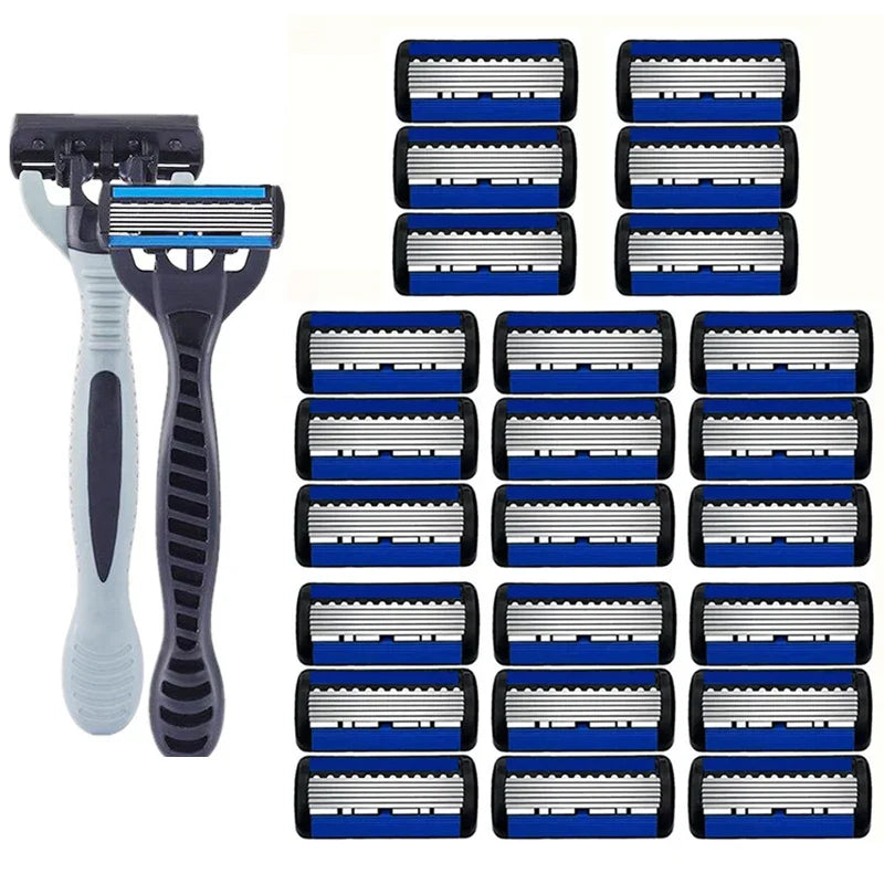 Men’s 6-Layer Stainless Steel Shaver – Classic Detachable & Reusable Razor Blade