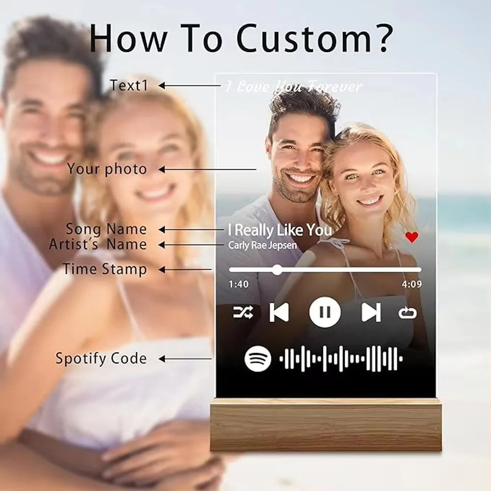 Customized Spotify Music Plaque – Personalized Acrylic Photo Frame Lamp for Anniversary, Birthday & Romantic Gifts