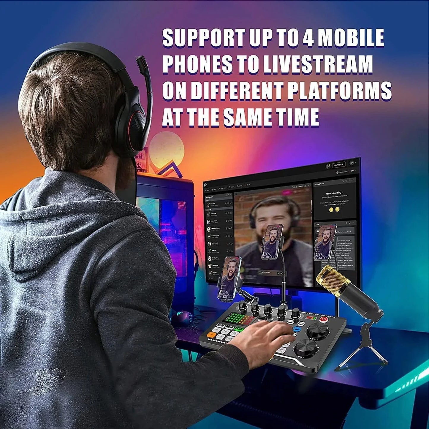 DJ Studio Sound Card Kit – Microphone, Mixer Console & Cables for Live Voice, Phone & Computer F998
