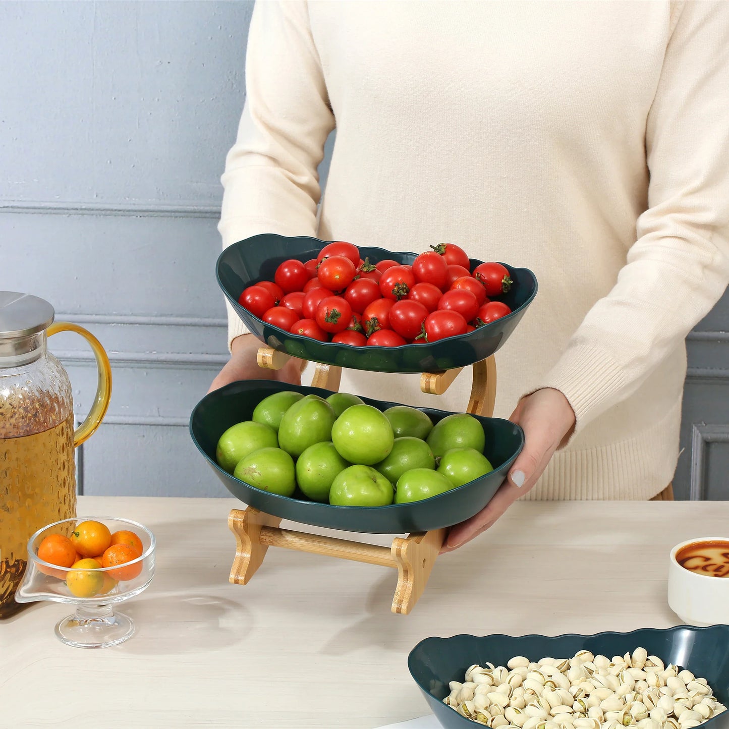 2/3 Layer Plastic Fruit Plate – Modern Snack Dish, Candy Dish & Cake Stand for Home & Living Room