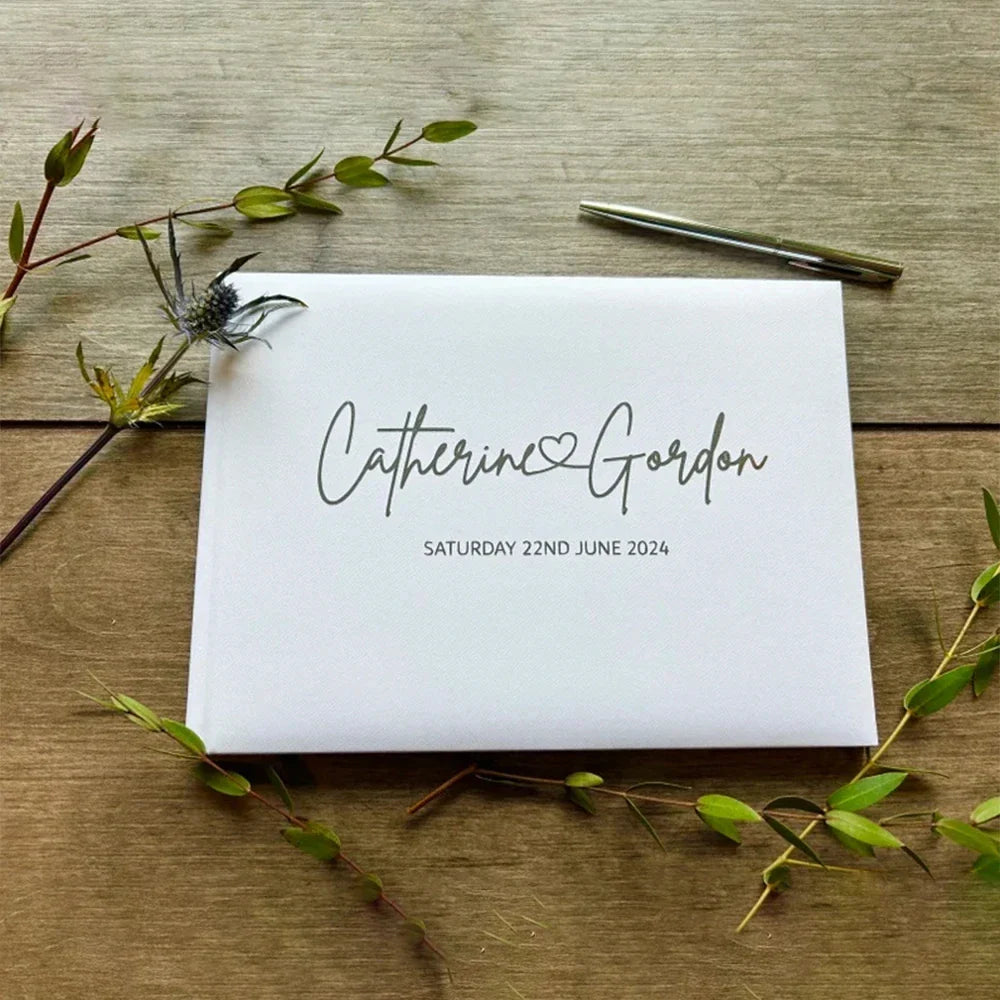Personalized Wedding Guest Book - White/Black Elegant Keepsake, Photo Album & Signature Book for Messages