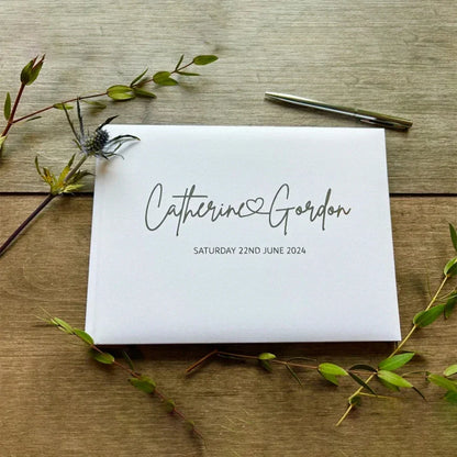 Personalized Wedding Guest Book - White/Black Elegant Keepsake, Photo Album & Signature Book for Messages