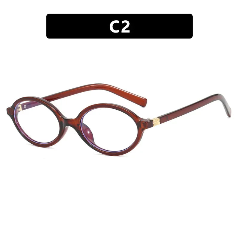 Oval Small Frame Retro Glasses for Women - Korean Plain Style Anti-Blue Light Eyewear, Ladies Optical Spectacles