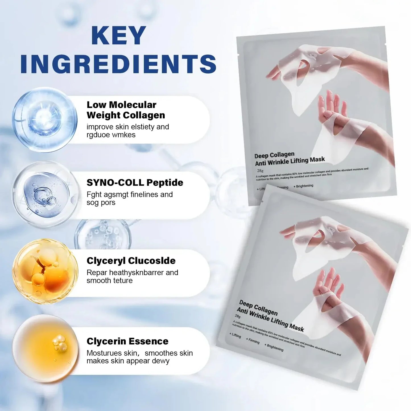 Deep Collagen Anti-Wrinkle Lifting Mask – Overnight Face Mask for Firming & Moisturizing (5 Pack)