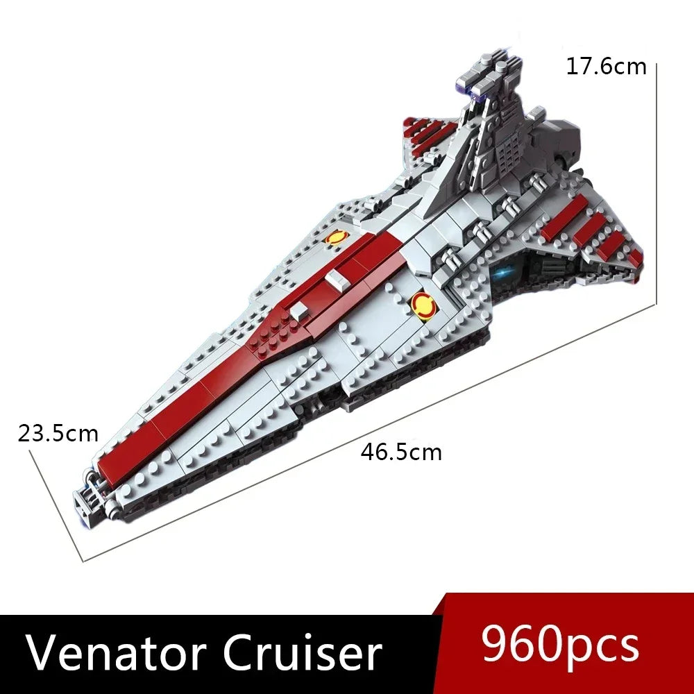High-Tech MOC Venator Attack Cruiser – Starship Building Blocks Model, Fighter & Destroyer Space Toy