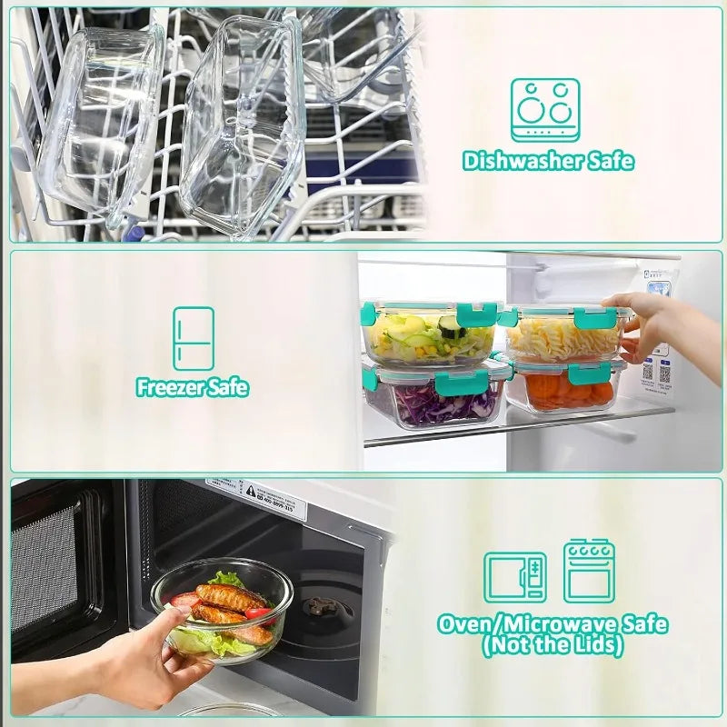 30-Piece Glass Food Storage Container Set — Airtight Meal Prep Containers with Upgraded Snap-Lock Lids, Oven Safe