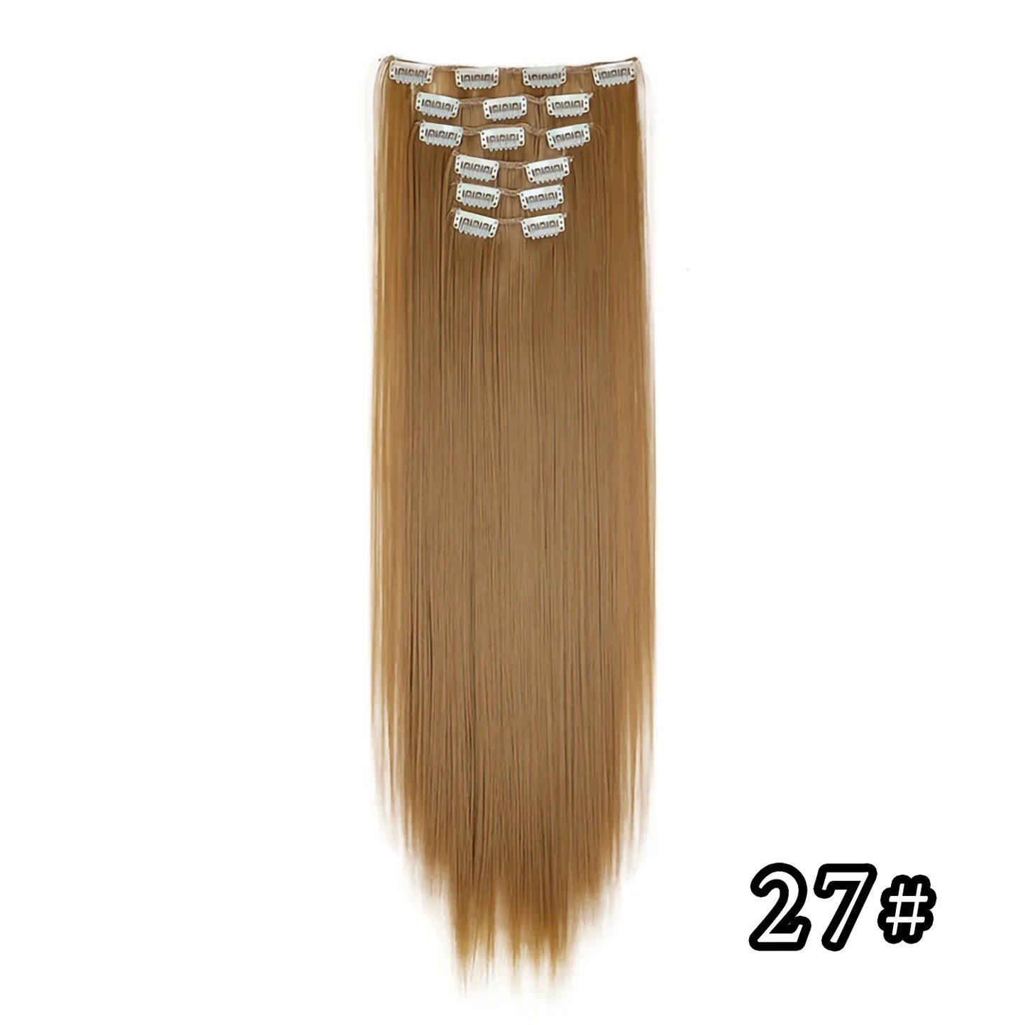 24-Inch 16 Clips-in Hair Extensions – Long Straight Synthetic Blonde & Black Hairpieces, Heat Resistant for Daily Use