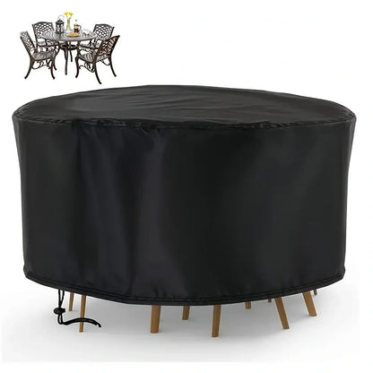 Waterproof Round Patio Furniture Cover – UV & Wind Resistant, Dustproof Outdoor Table & Chair Protector, Black, Rain & Snow