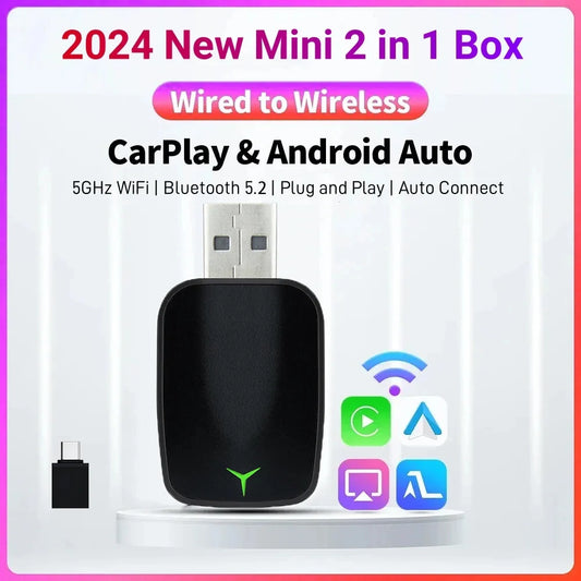New 2-in-1 Wired to Wireless CarPlay & Android Auto Adapter – Smart Box with 5GHz WiFi, Fast Plug & Play Connection